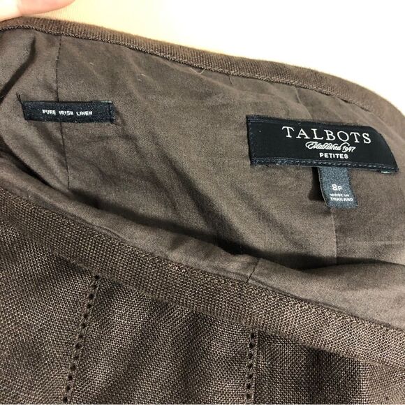 Talbots Irish Linen Skirt Womens 8 P Brown Tulip A Line Knee Length Academia - Picture 8 of 9